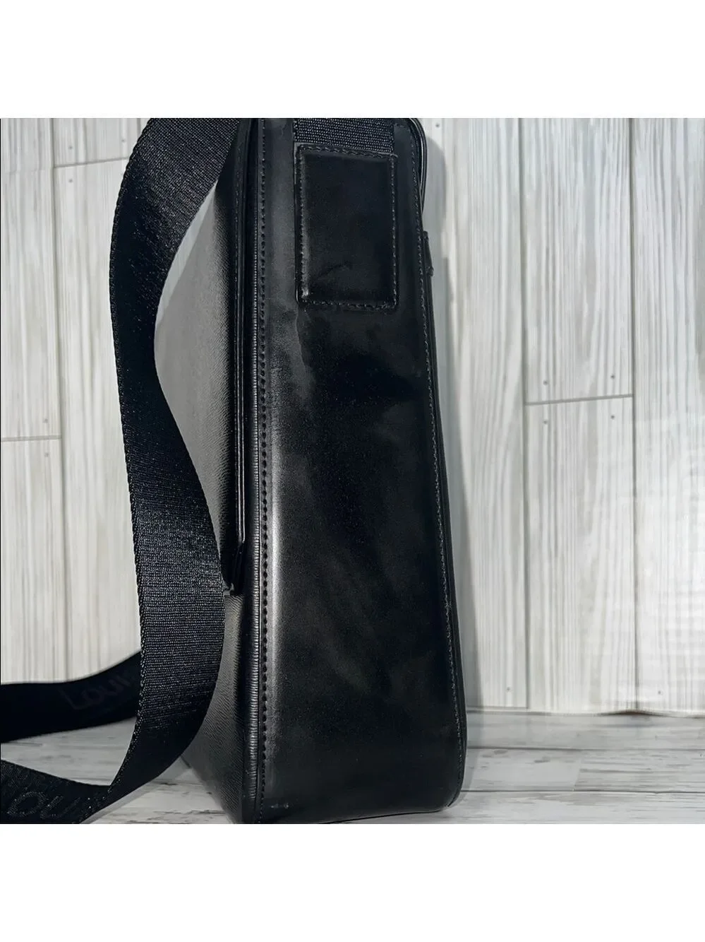 Louis Quatorze Black Leather Messenger Bag Crossbody Briefcase Satchel Laptop Wo